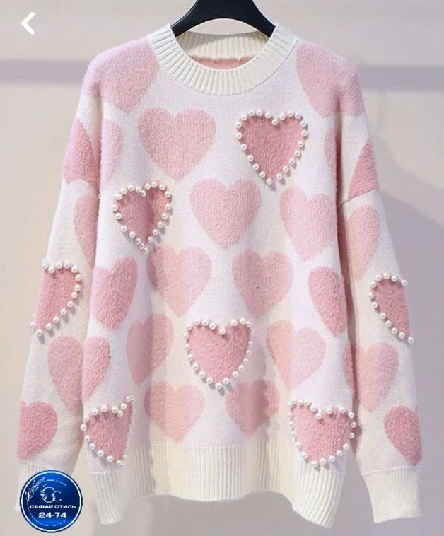 свитер с сердцем,свитер с сердечками женский,вязаный свитер с сердечками,корейский свитер,джемпер с сердечками