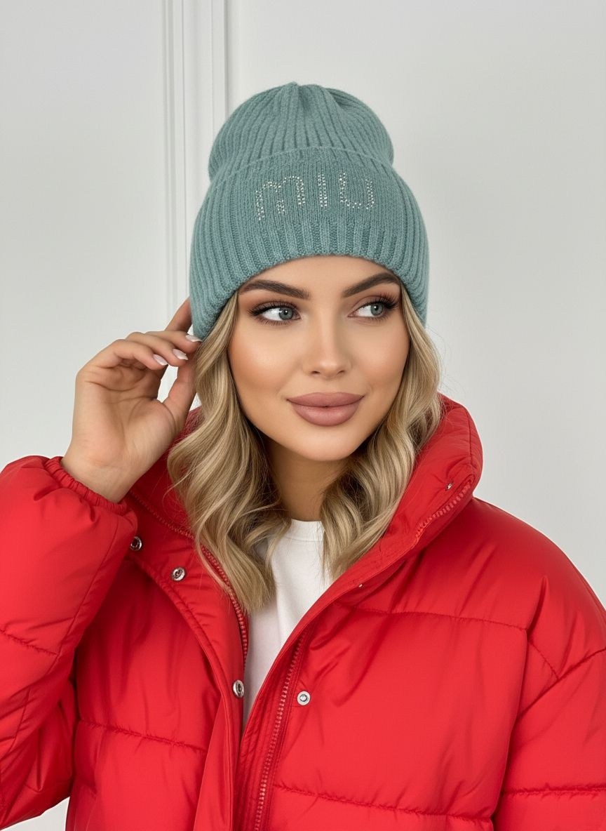 шапка женская,шапка бини,голубая шапка,женская вязаная шапка,шапка женская бини