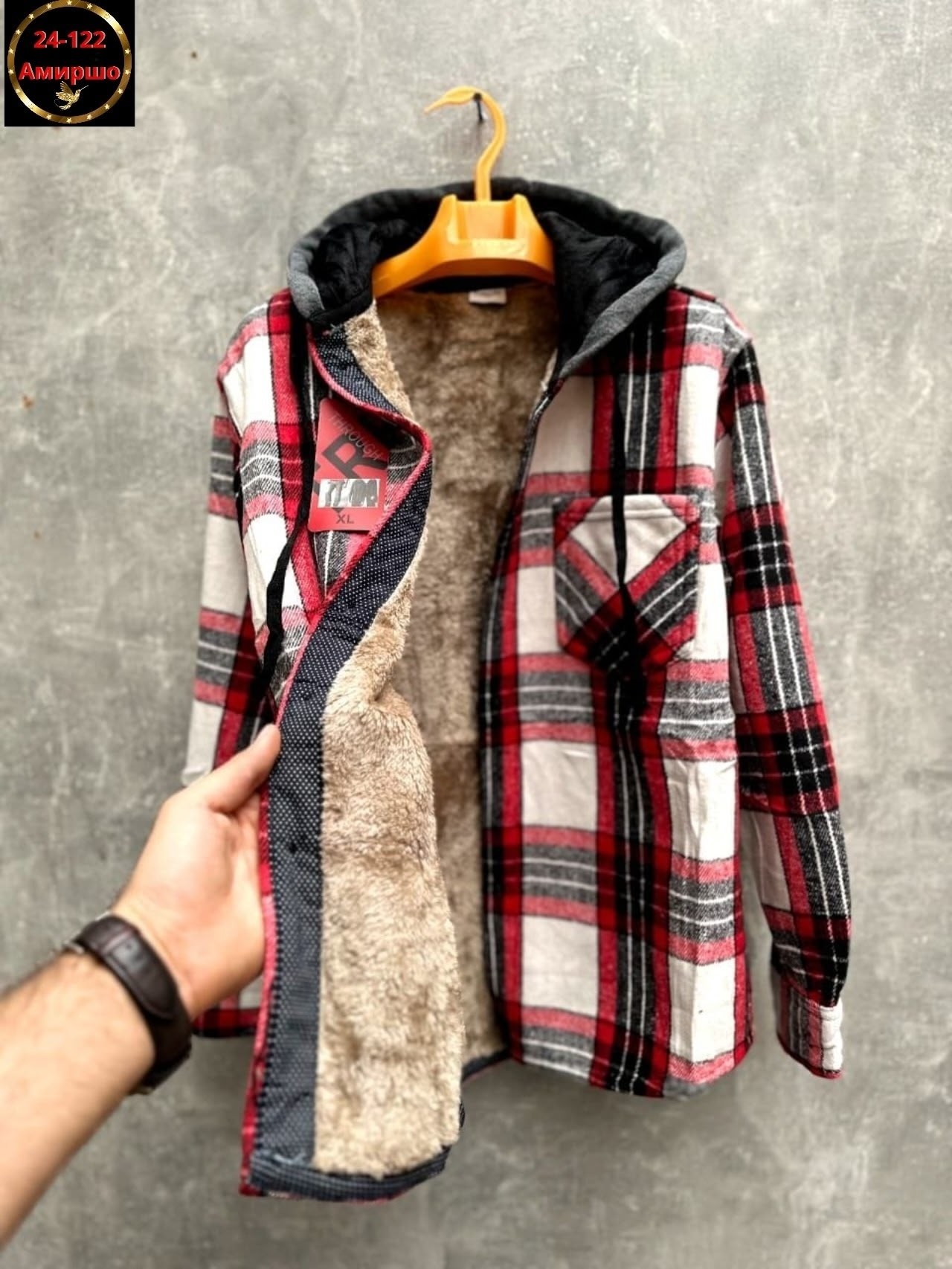 рубашка на меху,рубашка с капюшоном,рубашка в клетку с капюшоном,рубашка в клетку теплая,рубашка теплая