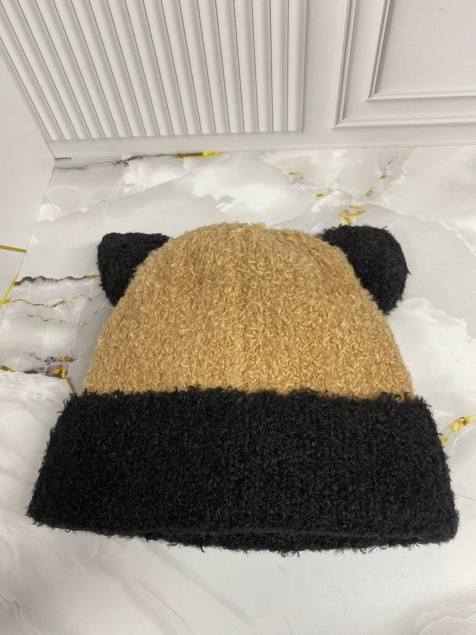 шапка панда,шапка плюшевая,детская вязаная шапка,детская теплая шапка,панда вязаная