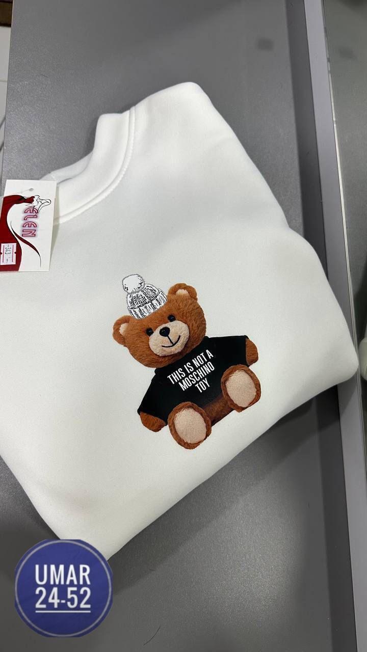 бежевый свитшот,теплый свитшот,модная толстовка,свитшот с мишкой,свитшот с начесом