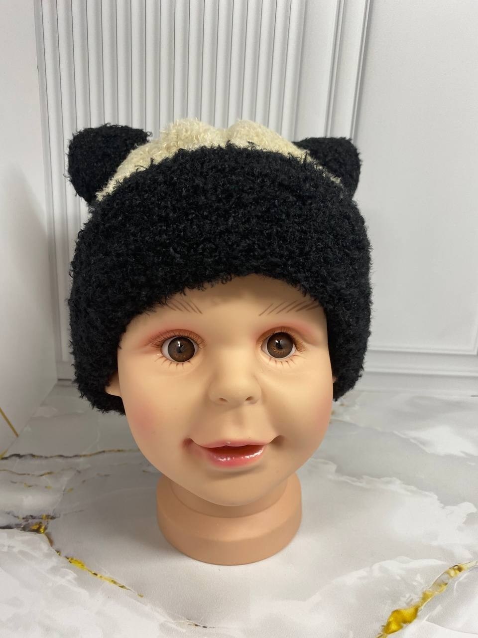 шапка панда,шапка плюшевая,панда вязаная,детские шапки,шапка теплая