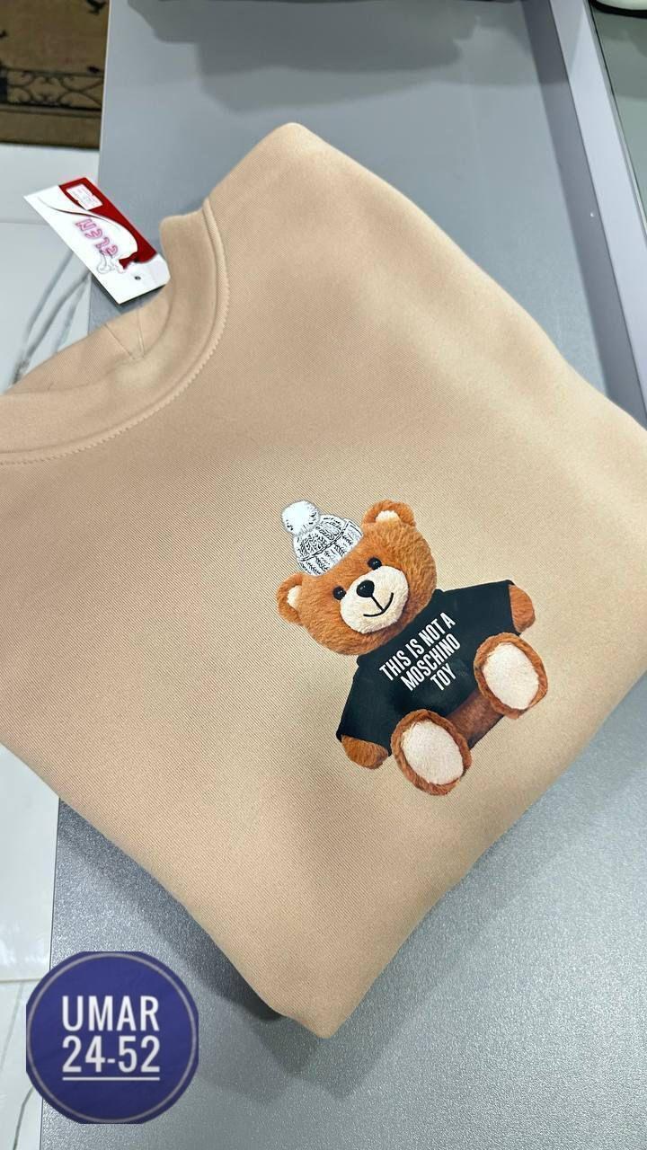 бежевый свитшот,теплый свитшот,модная толстовка,свитшот с мишкой,свитшот с начесом
