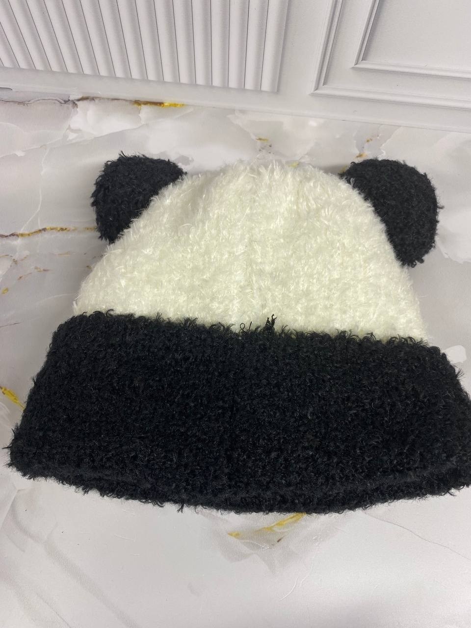 шапка панда,шапка плюшевая,панда вязаная,детские шапки,шапка теплая