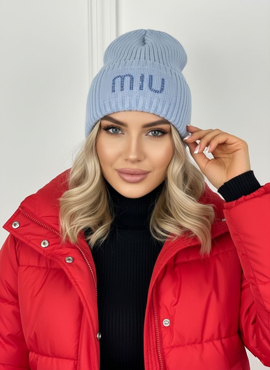 шапка женская,шапка бини,голубая шапка,женская вязаная шапка,шапка женская бини