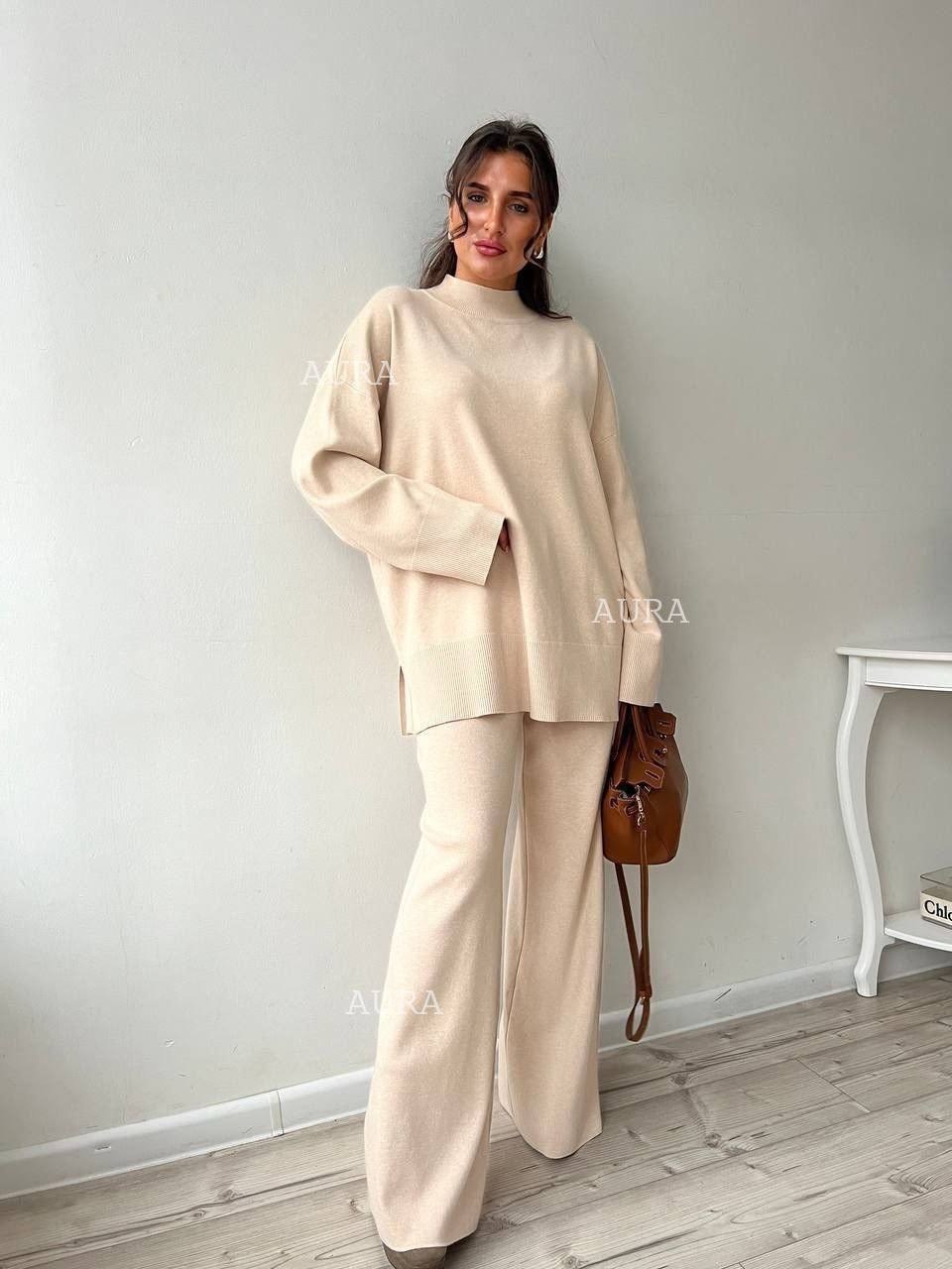костюмы трикотажные палаццо женские брючные,костюм с брюками,трикотажные костюмы,костюм бежевый,костюмы брючный