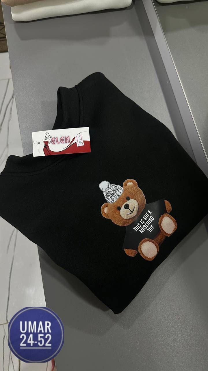 бежевый свитшот,теплый свитшот,модная толстовка,свитшот с мишкой,свитшот с начесом