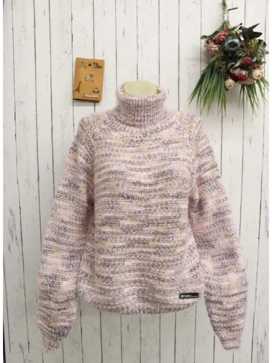 джемпер теплый свитер с горлом,свитер из меланжевой пряжи,свитера женские,женский теплый свитер,джемпер теплый свитер с горлом нарядный