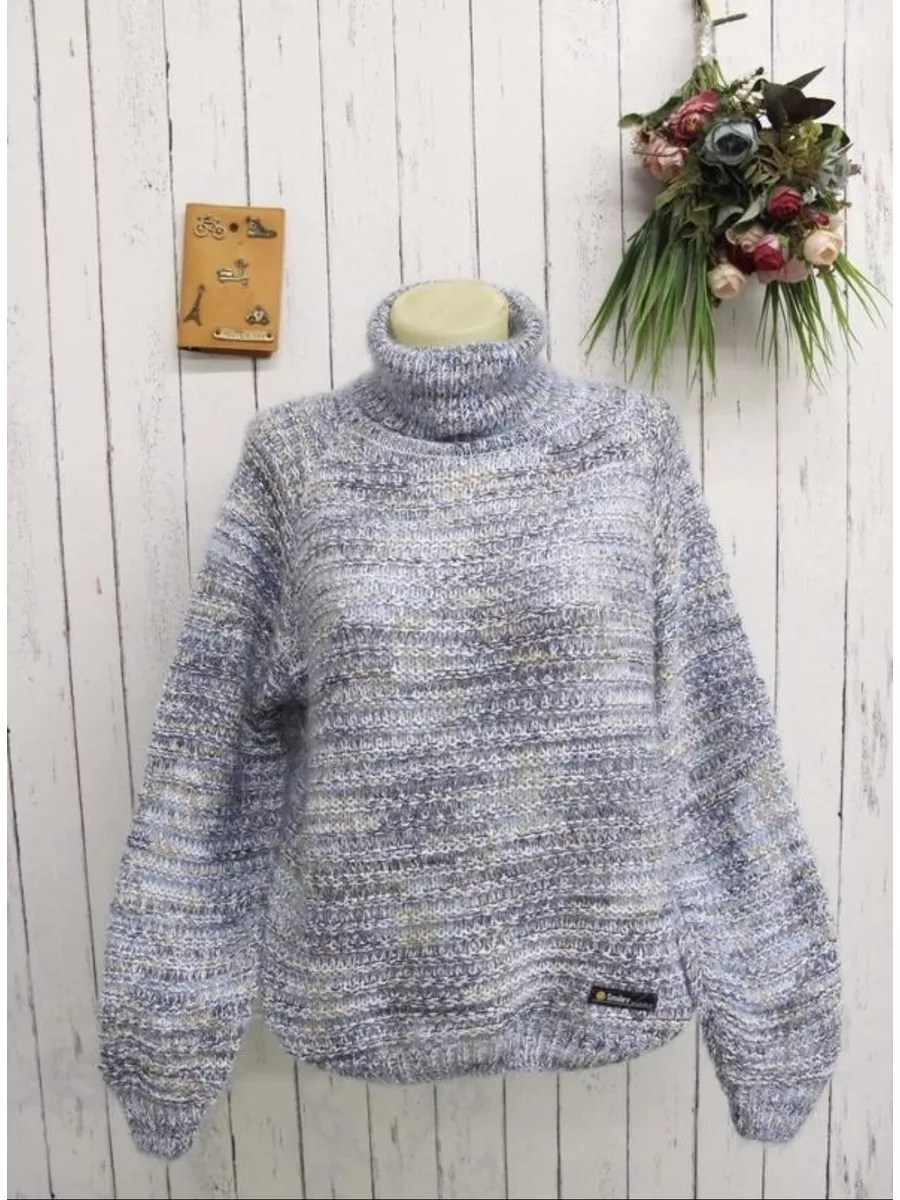 джемпер теплый свитер с горлом,свитер из меланжевой пряжи,свитера женские,женский теплый свитер,джемпер теплый свитер с горлом нарядный