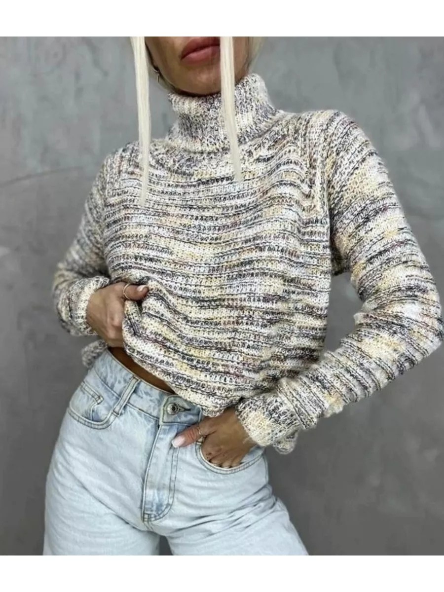 джемпер теплый свитер с горлом,свитер из меланжевой пряжи,свитера женские,женский теплый свитер,джемпер теплый свитер с горлом нарядный