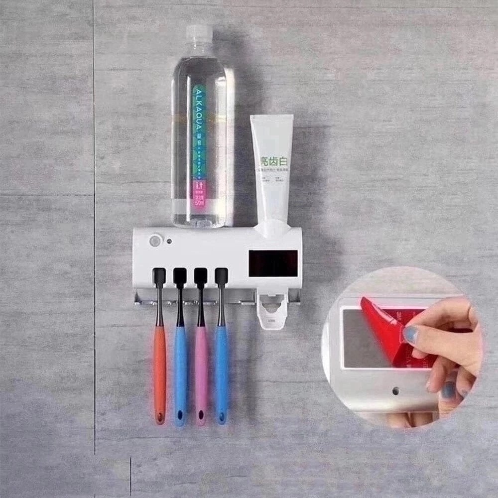 держатель зубной щеток,multi function toothbrush sterilizer,держатель зубных щеток с уф-стерилизатором и дозатором,держатель стерилизатор зубных щеток,дозатор зубной пасты