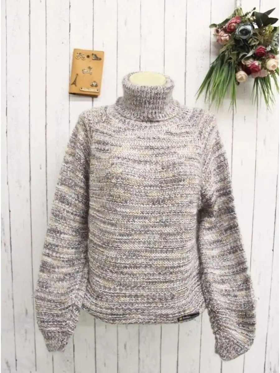 джемпер теплый свитер с горлом,свитер из меланжевой пряжи,свитера женские,женский теплый свитер,джемпер теплый свитер с горлом нарядный
