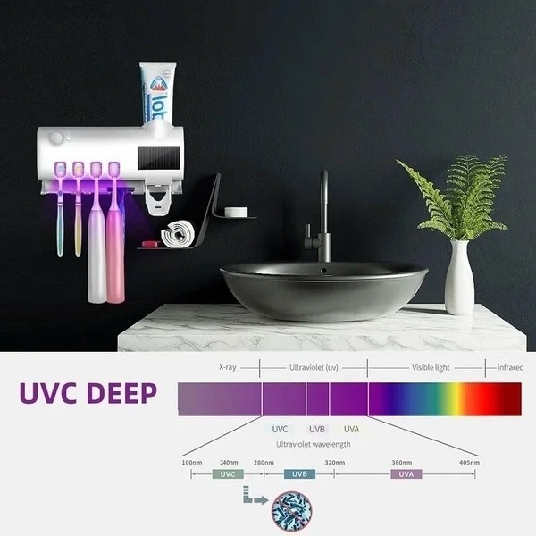 держатель зубной щеток,multi function toothbrush sterilizer,держатель зубных щеток с уф-стерилизатором и дозатором,держатель стерилизатор зубных щеток,дозатор зубной пасты