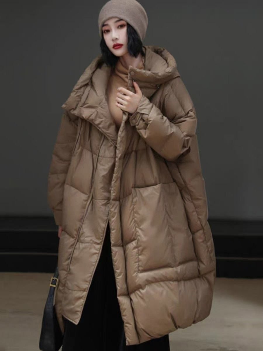 зимняя женская куртка lagabogy в стиле оверсайз,стильные пуховики,пуховик средней длины с капюшоном,женский пуховик janveny с капюшоном,теплый женский пуховик