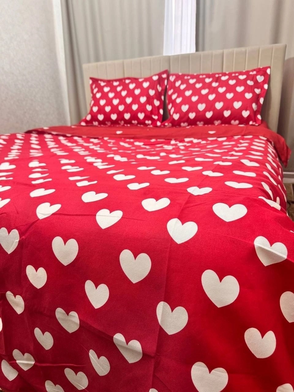 комплект постельного белья,постельного белья,комплект постельного белье евро,постельное белье с сердечками,красное постельное белье