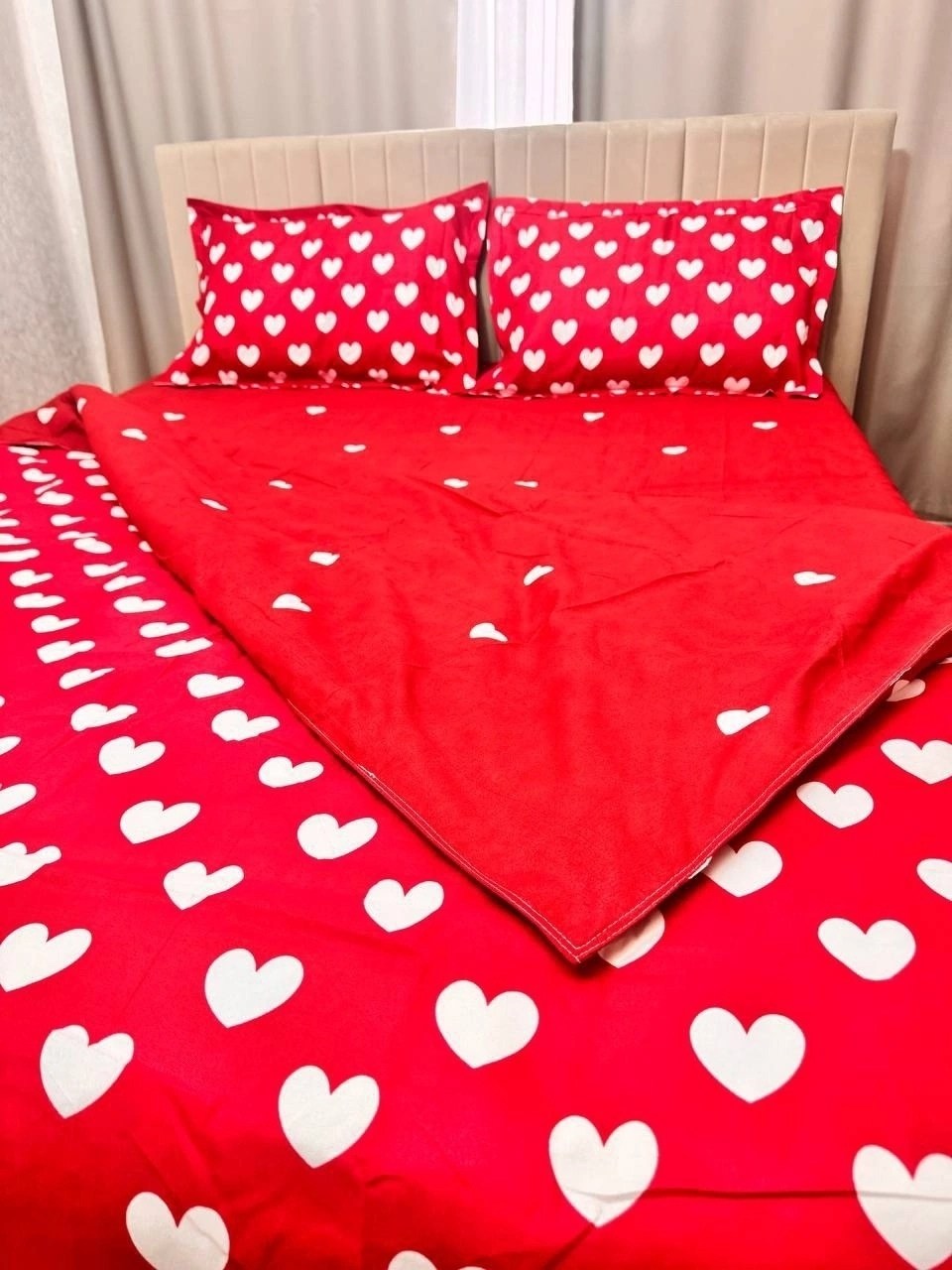 комплект постельного белья,постельного белья,комплект постельного белье евро,постельное белье с сердечками,красное постельное белье