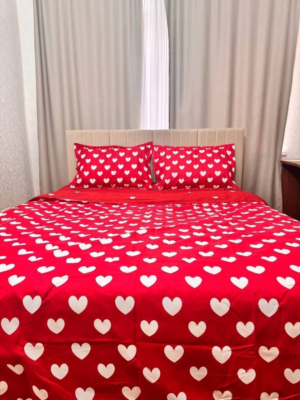 комплект постельного белья,постельного белья,комплект постельного белье евро,постельное белье с сердечками,красное постельное белье