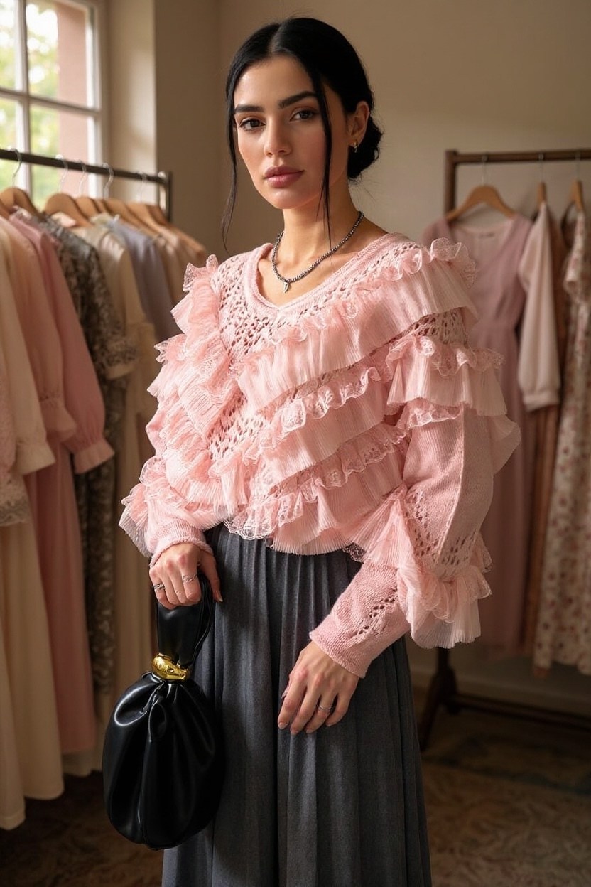 кружевная блузка,винтажная блузка,блузка с оборками,элегантная женская блузка,нарядная блузка