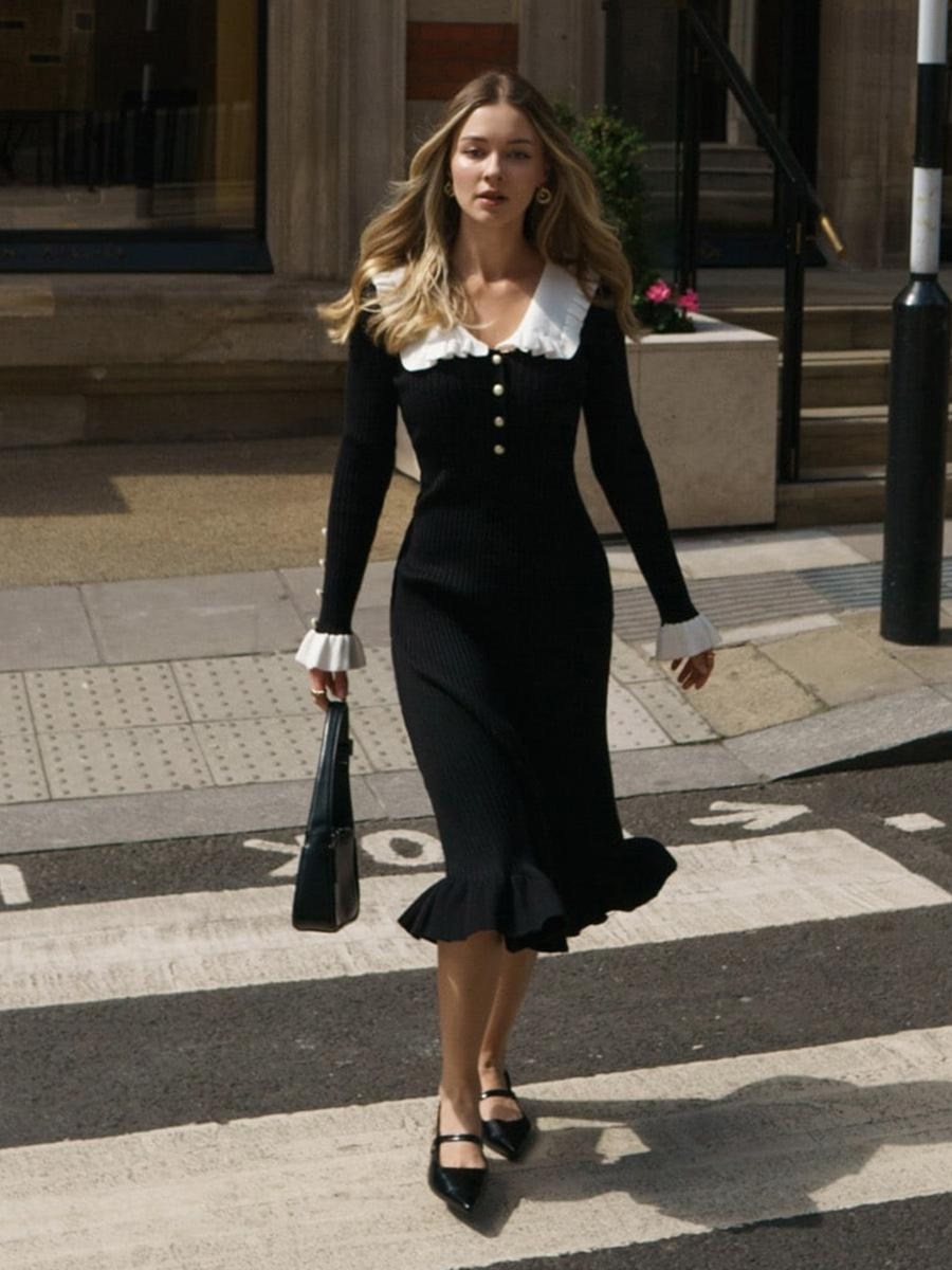 платье с воротником,платье в стиле,элегантное платье,платье вязаное с воротником,трикотажное платье