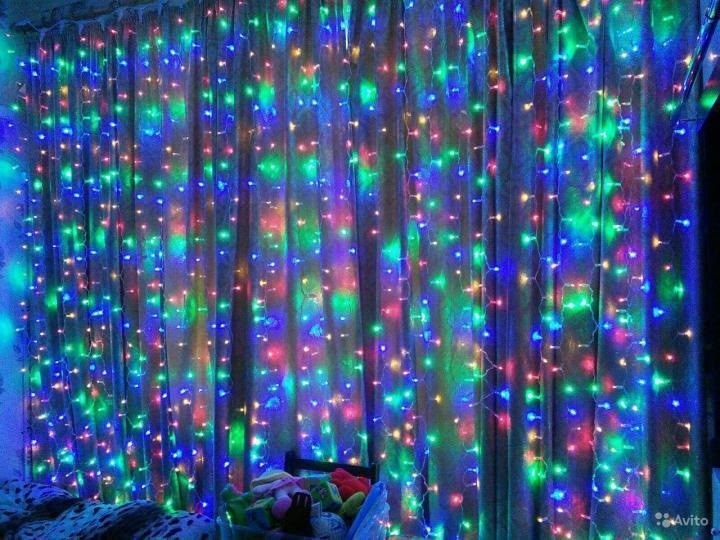 гирлянда занавес разноцветная,гирлянда штора разноцветный,гирлянда штора,гирлянда штора светодиодная,светодиодная гирлянда занавес 3х2м 240 led (разные цвета)