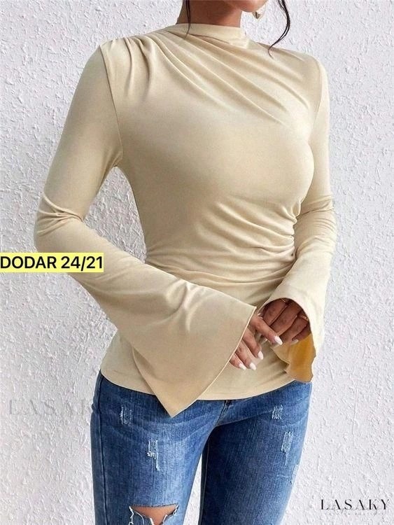 блузка женская,женские кофты,топ с длинными рукавами,лонгслив женский бежевый,блузка с высоким воротником