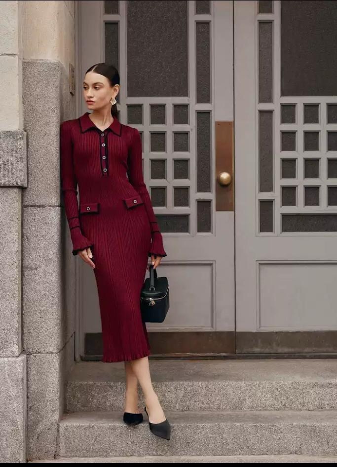 женское платье с воротником,черное вязаное платье,женское трикотажное контрастное платье,платье вязаное лапша,трикотажное платье