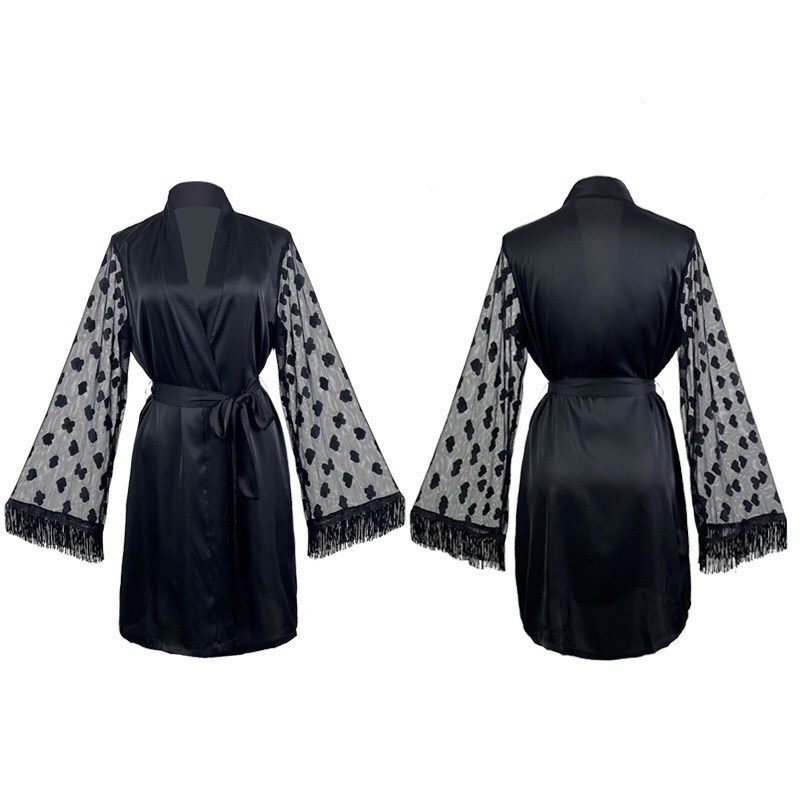 черный халат,женский шелковый халат,сексуальный женский халат,халат с длинными рукавами,халат женский