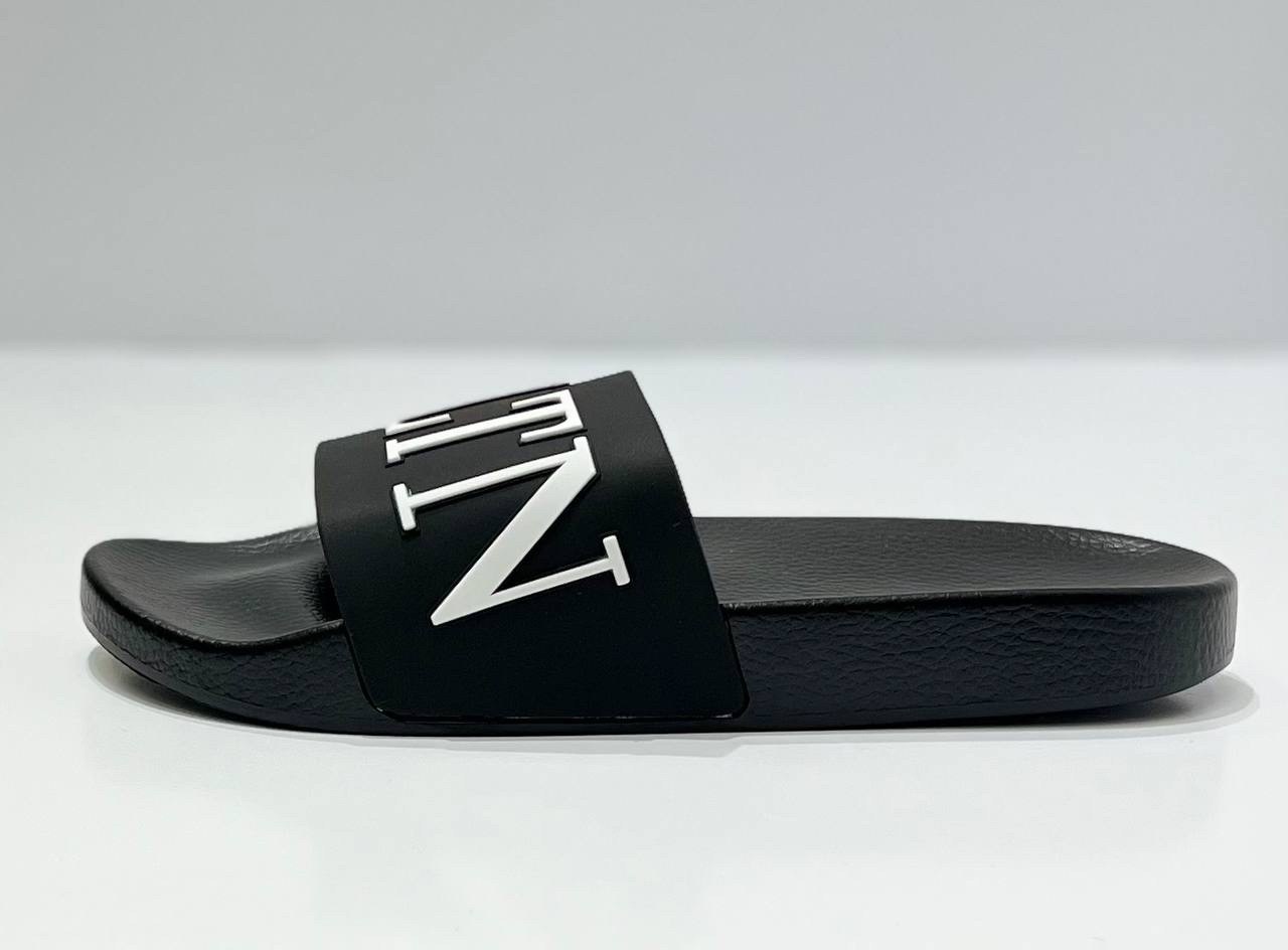 шлепанцы valentino,,мужские шлепанцы,черные шлепанцы,кожаные шлепанцы vlogo valentino