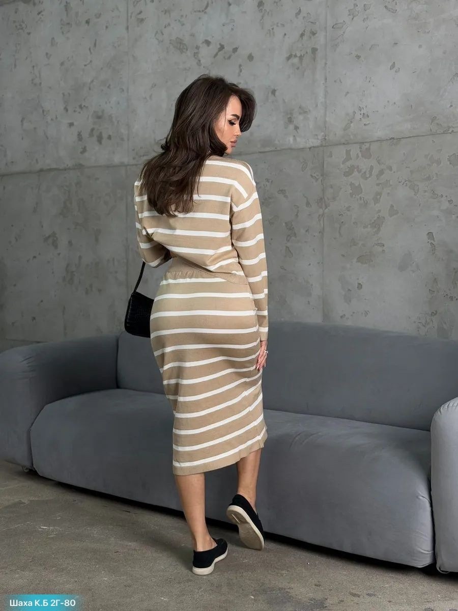 костюм трикотажный с юбкой в полоску emberens,костюм с юбкой женский,костюм женский в полоску,трикотажные костюмы с юбкой,трикотажные костюмы