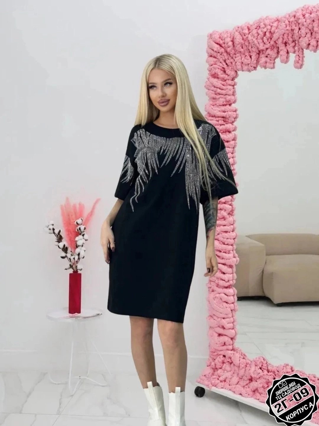 туника стильная,женские туники,платье туника,футболка оверсайз со стразам,платье женское туника