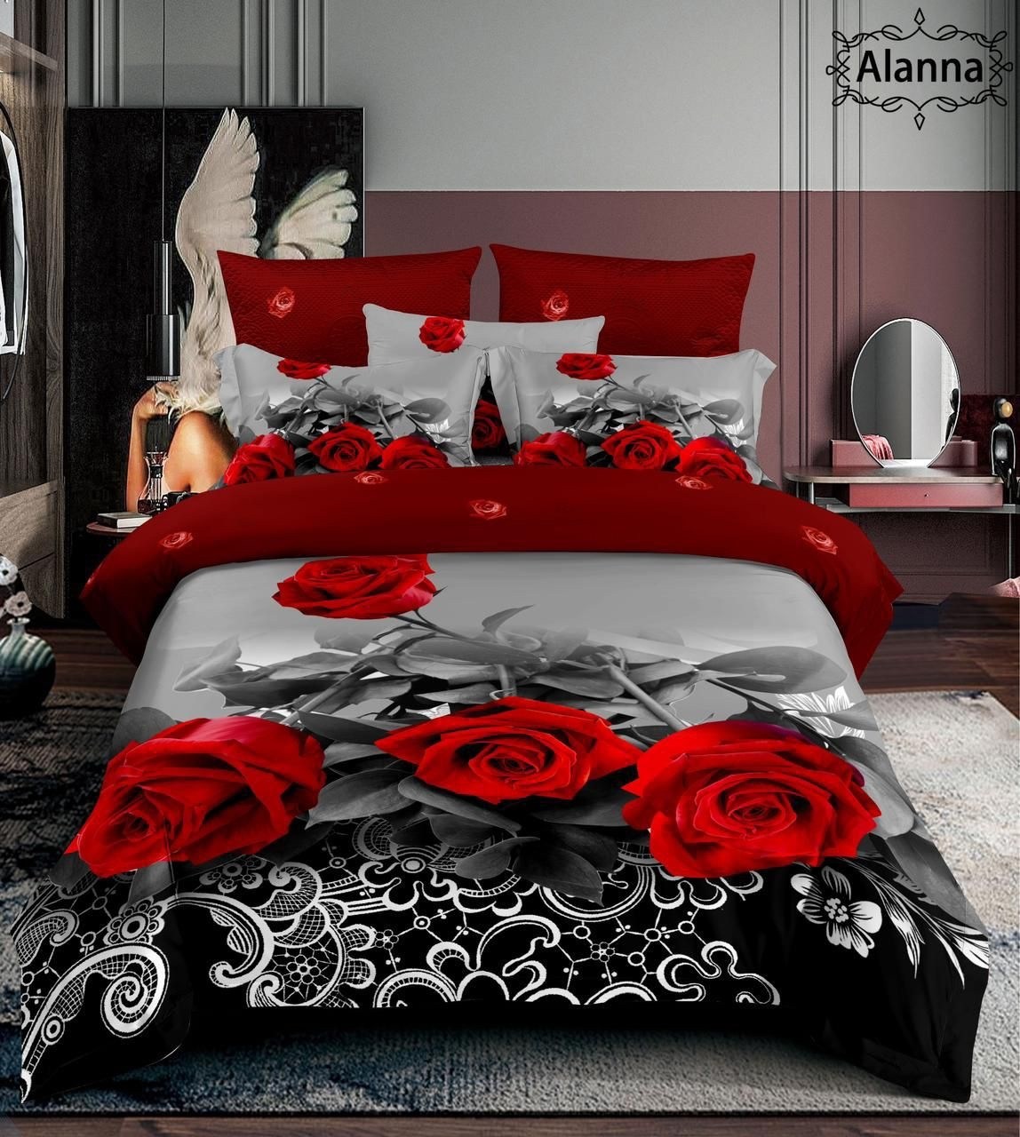 комплект постельного белья alanna,комплект постельного белья,комплект постельного белье евро,комплект постельного белья сатин евро,роскошный комплект постельного белья