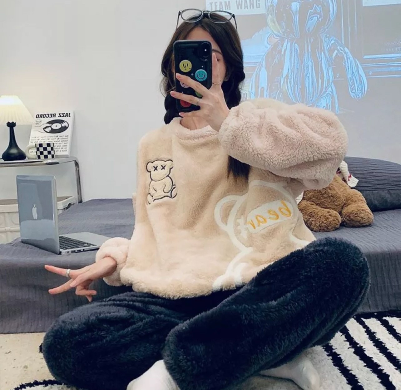 пижама со штанами теплая плюшевая,пижама теплая женская,теплая пижама,домашняя одежда пижама,плюшевая пижама