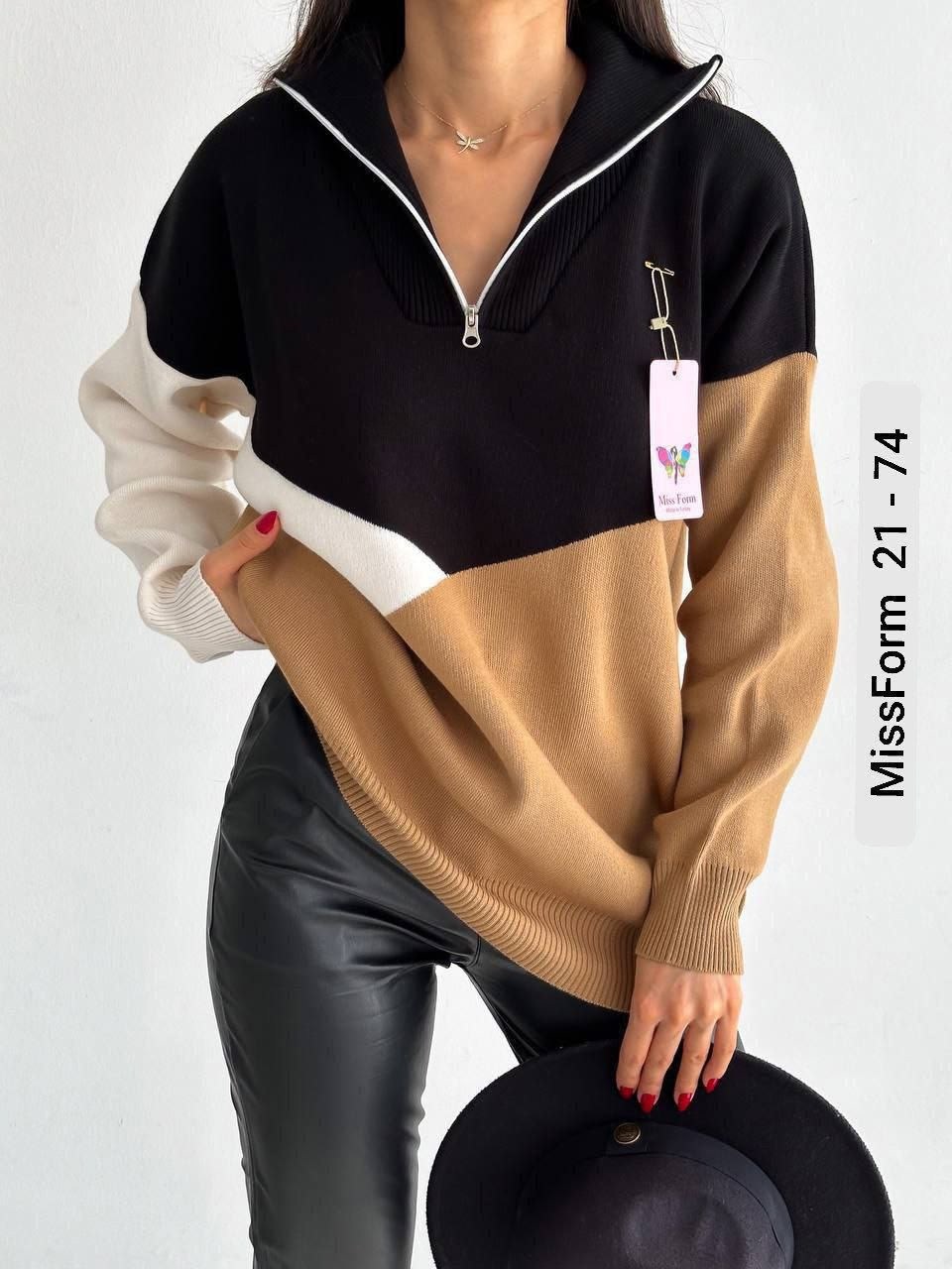 женские кофты,свитер вязаный оверсайз с горлом на молнии,джемпер с воротом,повседневный джемпер,кофта блузка