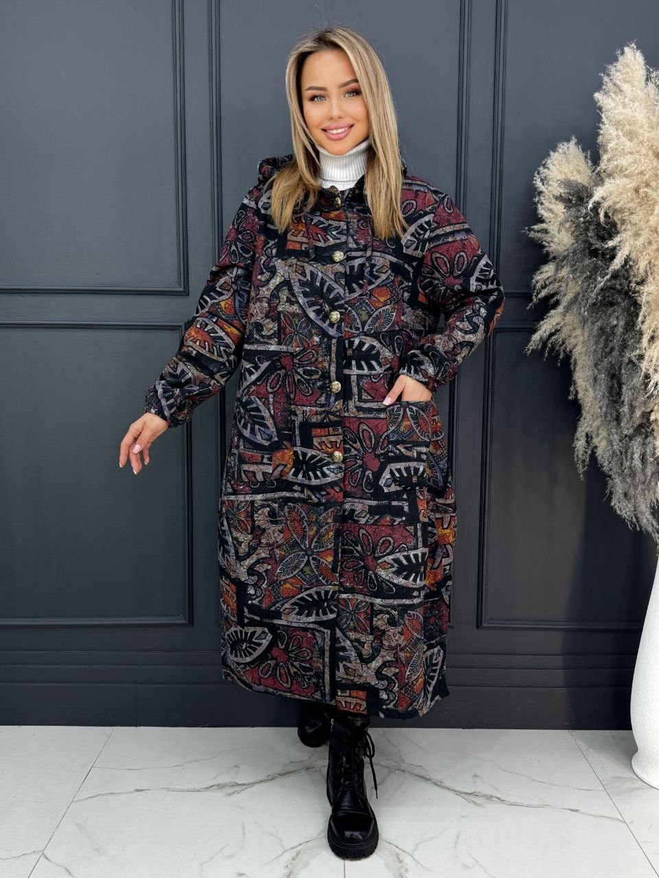 пальто женское с принтом,пальто с принтом,пальто длинное стеганое,женские пальто,теплое пальто