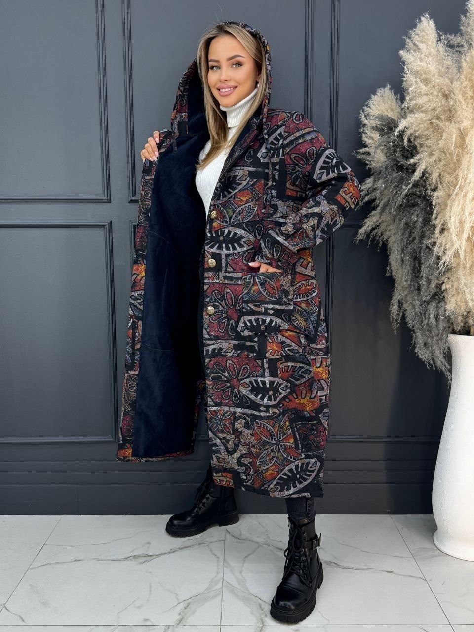 пальто женское с принтом,пальто с принтом,пальто длинное стеганое,женские пальто,теплое пальто