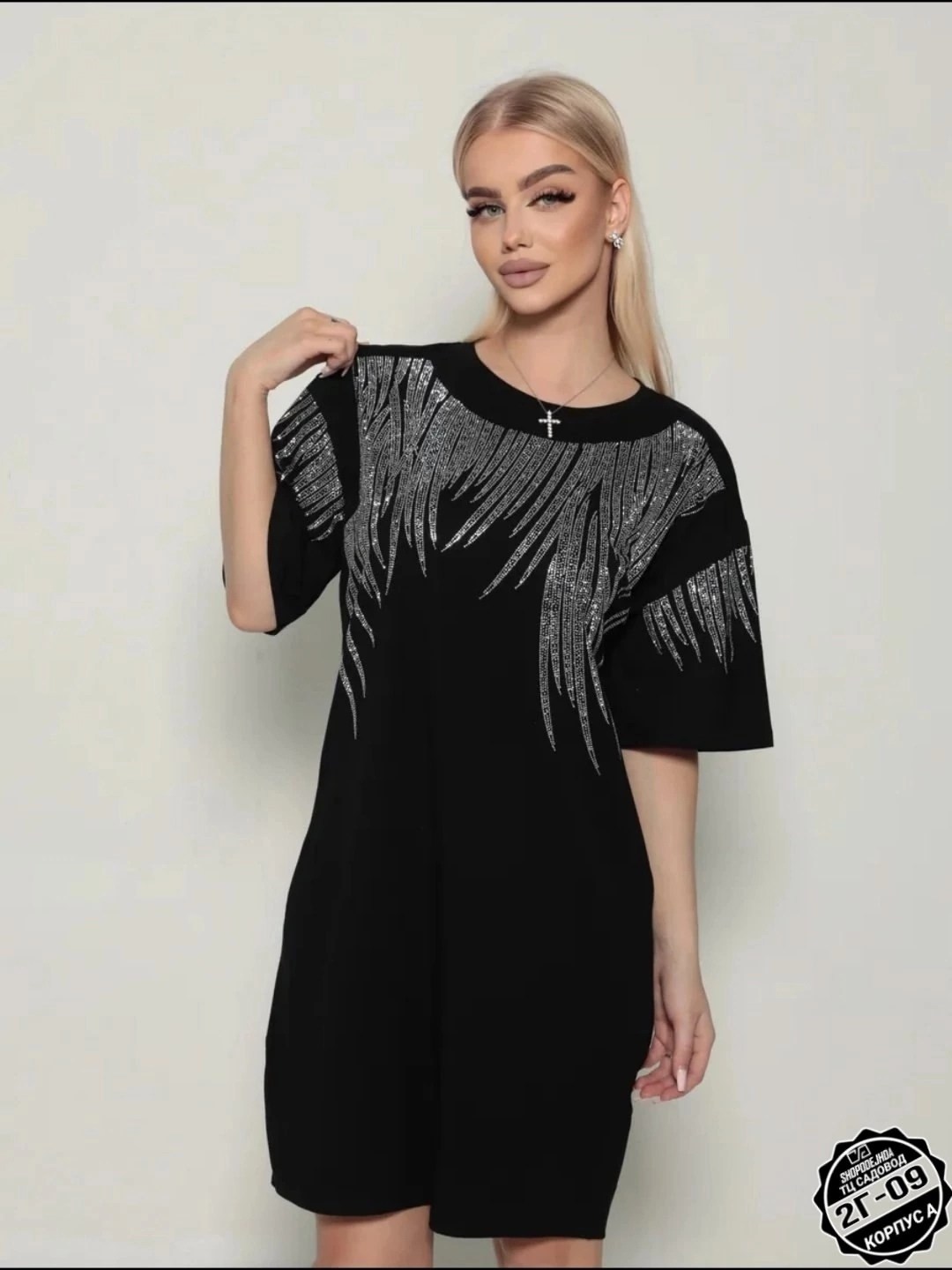 туника стильная,женские туники,платье туника,футболка оверсайз со стразам,платье женское туника