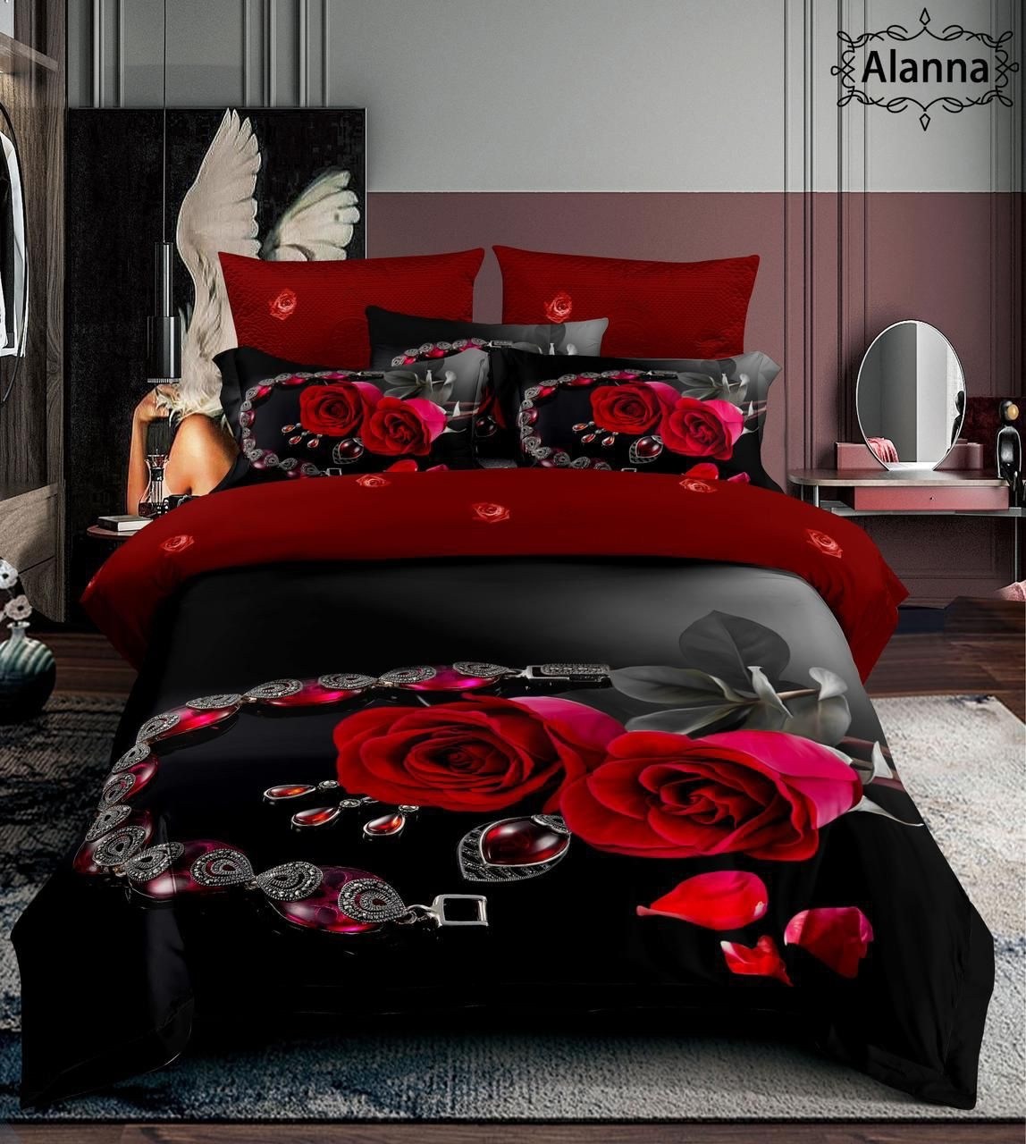 комплект постельного белья alanna,комплект постельного белья,комплект постельного белье евро,комплект постельного белья сатин евро,роскошный комплект постельного белья