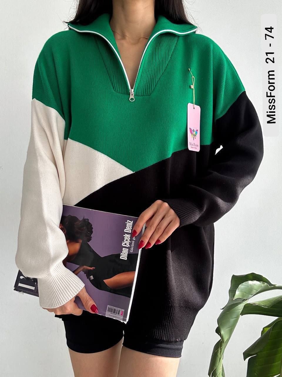 женские кофты,свитер вязаный оверсайз с горлом на молнии,джемпер с воротом,повседневный джемпер,кофта блузка