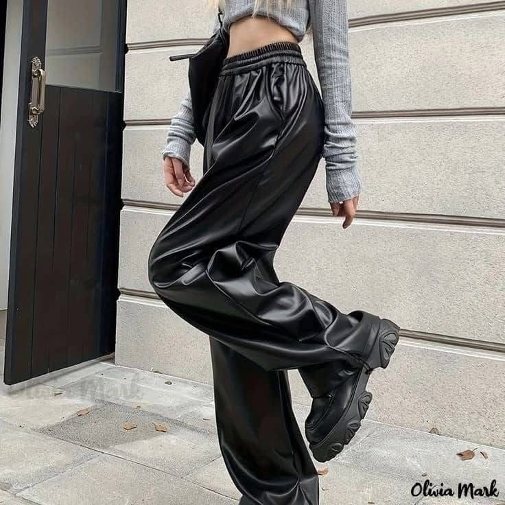 кожаные брюки,кожаные брюки широкие,брюки из искусственной кожи с высокой талией,кожаные штаны,кожаные брюки палаццо