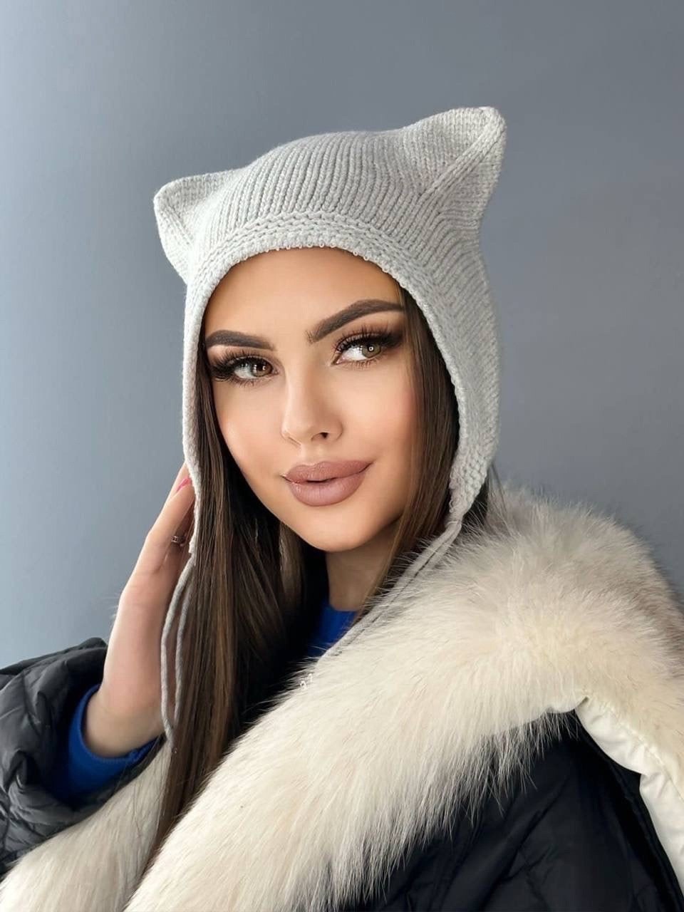 шапка с ушками,женская шапка с ушками,шапка для женщин,шапка с ушками из ангоры,шапка чепчик с ушками