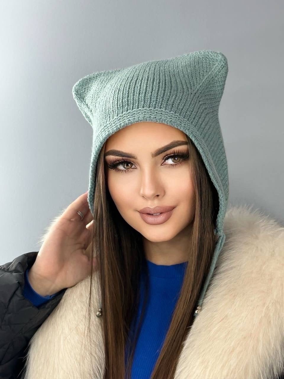 шапка женская из ангоры с ушками дом радости,шапка с ушками,шапка женская из ангоры,шапка для женщин,шапка женская с ушками