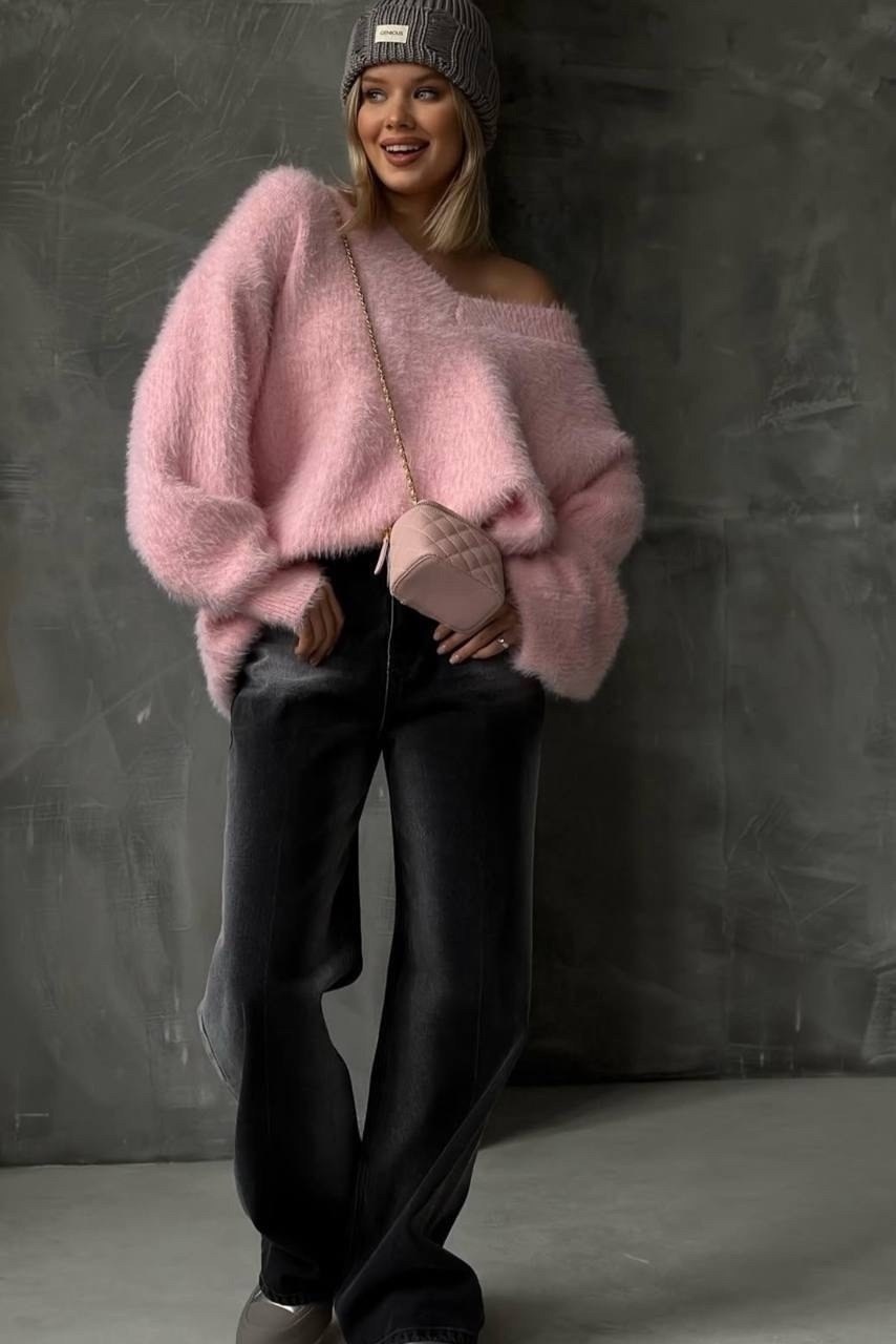 свитер из мохера,джемпер теплый,розовый джемпер,свитер,вязаный пуловер