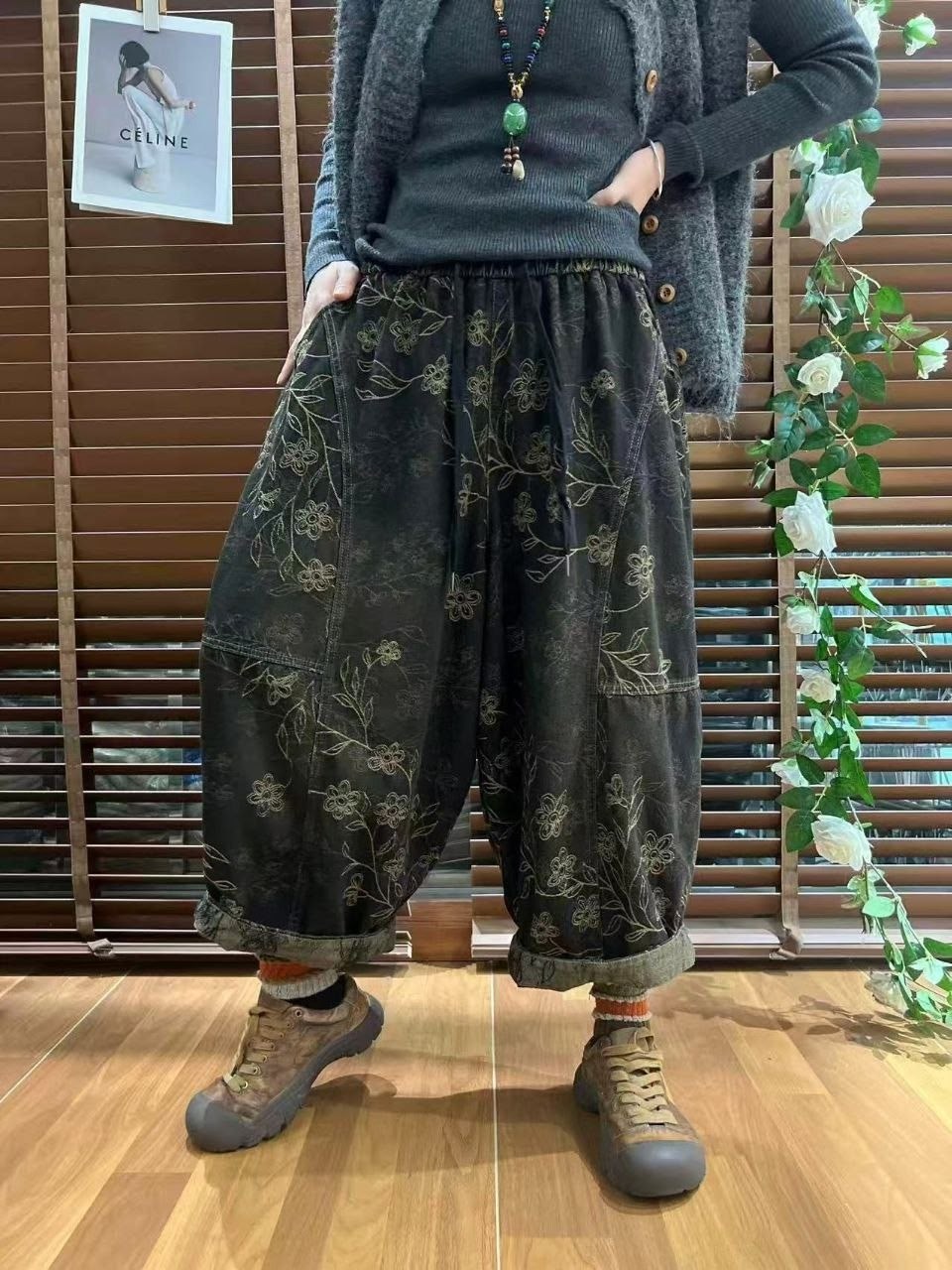 джинсы винтажные,брюки бохо,джинсы широкие,джинсы повседневные,джинсовые брюки