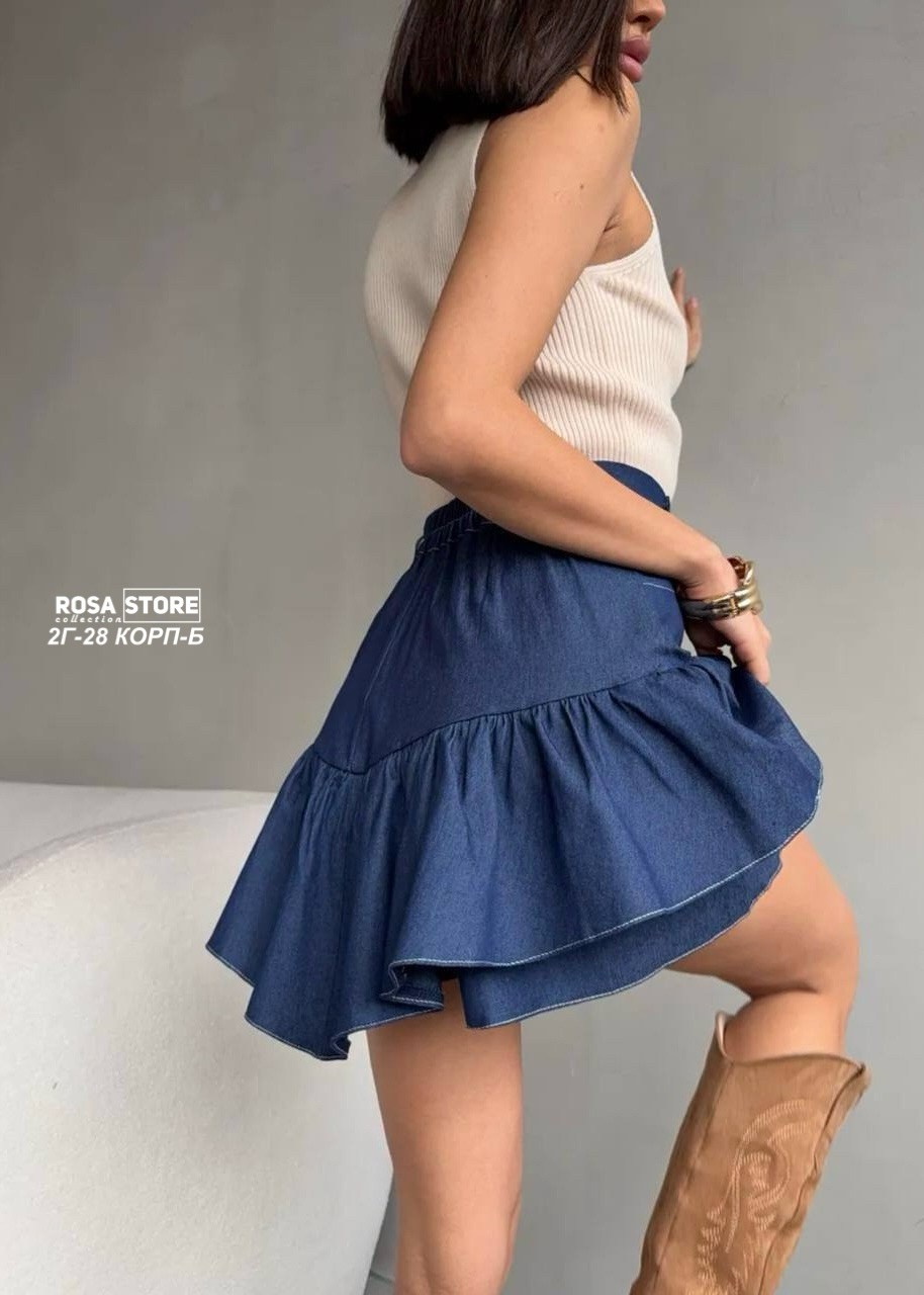 юбка,юбка джинсовая,женская юбка,юбка стильная,юбка с воланом