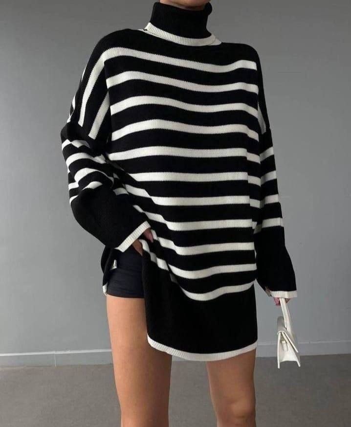 вязаный свитер оверсайз в полоску,свитер оверсайз в полоску,свитер женский в полоску,свитера туники,женский трикотажный свитер в полоску