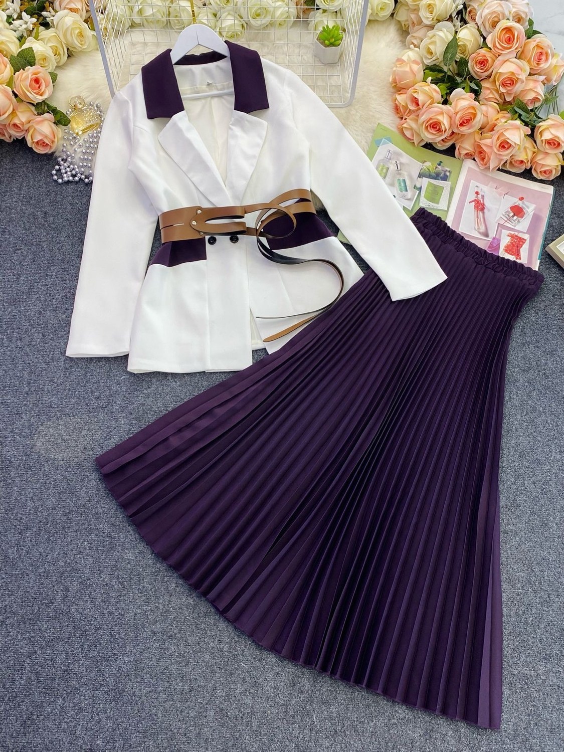 стильные женские костюмы,женские костюмы с юбкой,плиссированная юбка,женские костюмы,костюмы с юбкой