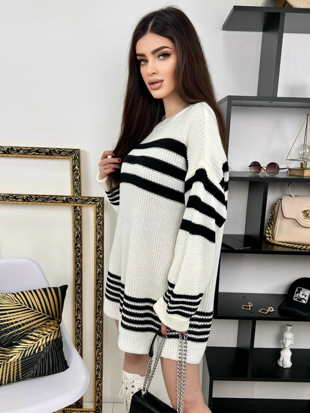свитер удлиненная,женский свитер в полоску,вязаный свитер оверсайз в полоску,джемпер кофта,женский джемпер
