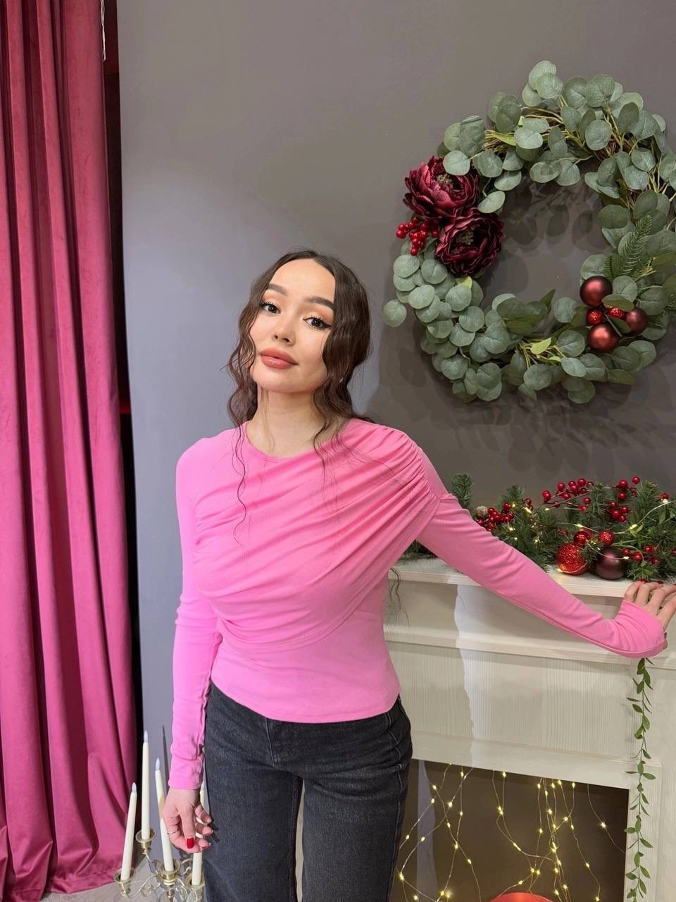 кофта женская,лонгслив с драпировкой,кофта нарядная,красный лонгслив,блузка