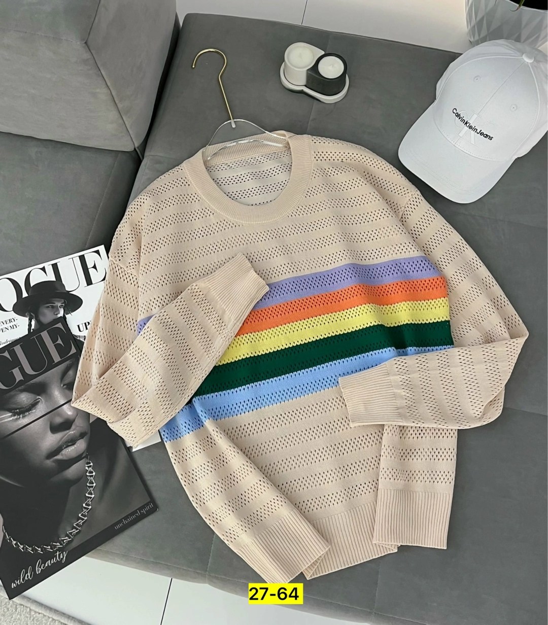 вязаные свитера,женский трикотажный свитер в полоску,радужный свитер,женский вязаный свитер,вязаный свитер в полоску