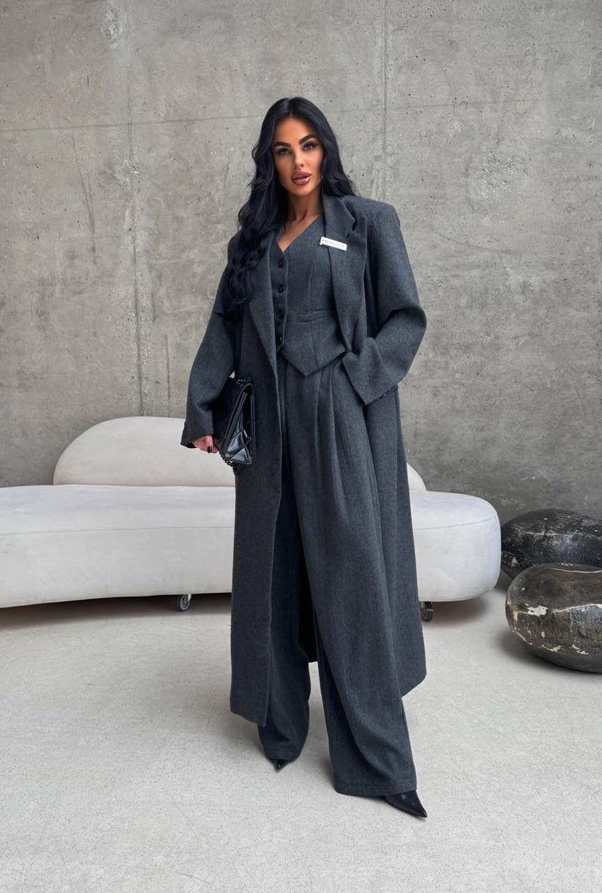 костюм женский брючный,костюмы брючный,серый брючный костюм,элегантный брючный костюм,пальто модное